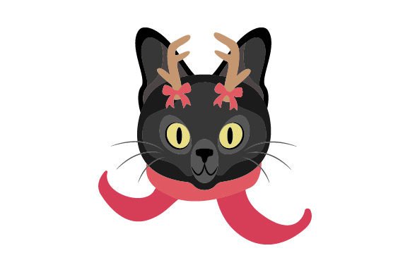 Black Cat with Christmas Decorations