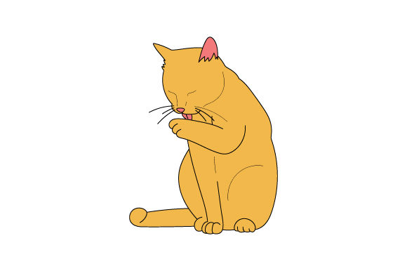 Cat Licking Himself Embroidery Design