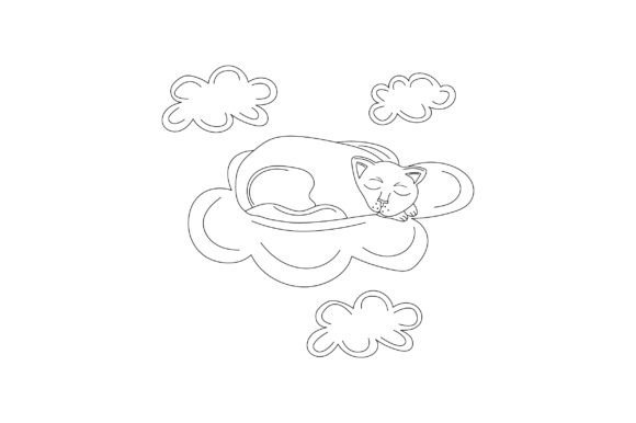 Cat Sleeping on Clouds - Line Art