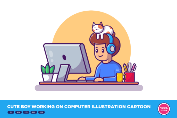 Cute Boy Working on Computer