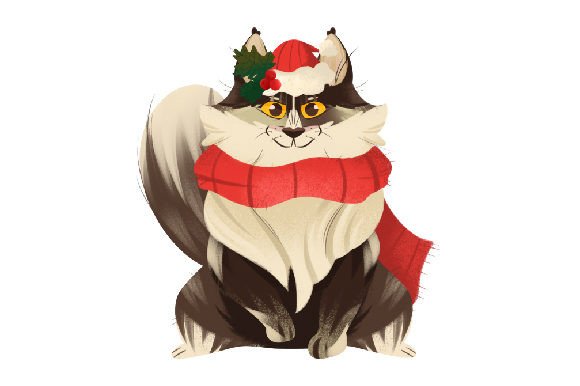 Maine Coon Cat with Christmas Decorations