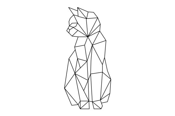 Polygon Cat Full Body Line Art