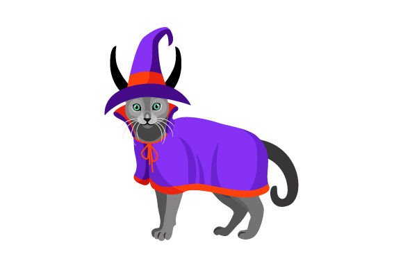 Russian Blue Cat Wearing Halloween Costume